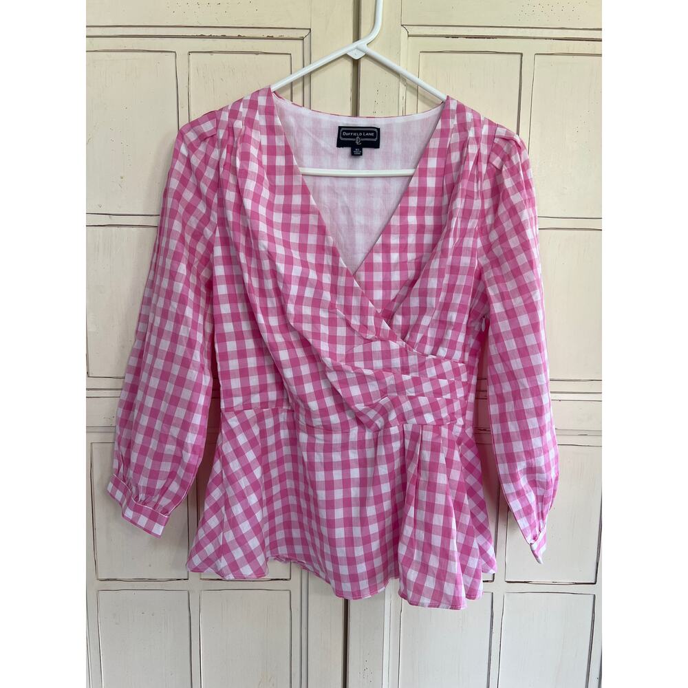 Duffield Lane size XS pink and white checked plaid top
